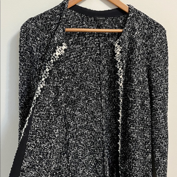 Talbots long cardigan sweater jacket textured knit black white chunky stretchy S - Picture 11 of 14